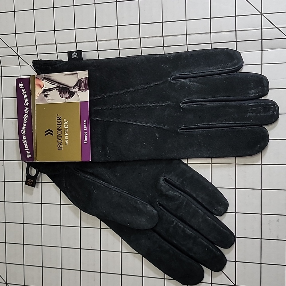 Men's Isotoner Isoflex‎ Fleece Lined Black Sueded Gloves NWT